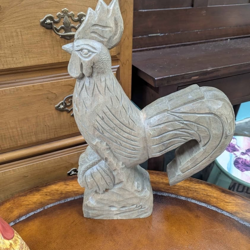 Handcrafted Wooden Rooster Sculpture